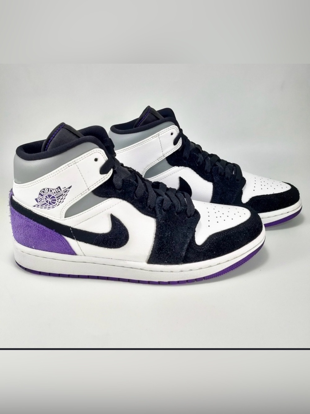Nike High-Top Sneakers in White, Black & Purple